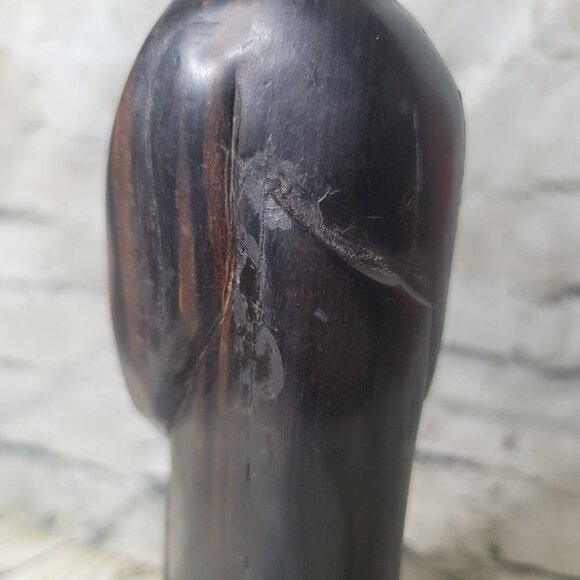 Vtg Asian Wood Carving Chinese Man w Staff Statue Figure Oriental Art Wood 12" - Picture 10 of 12